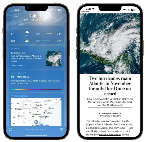 淮阳苹果14维修分享iPhone 14手机如何看天气时顺带看新闻 