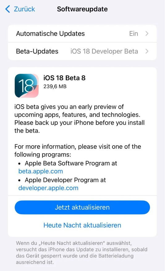 淮阳苹果手机维修分享苹果 iOS / iPadOS 18 开发者预览版 Beta 8 发布 